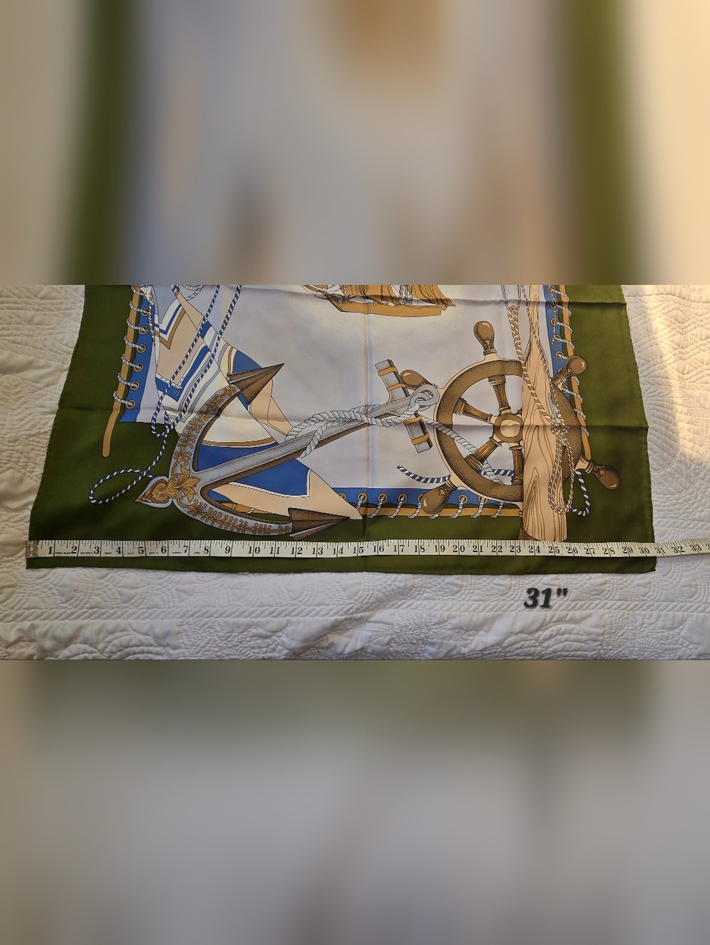 100% Silk Nautical Theme Sailing Ship Scarf. - Picture 10 of 10